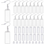 1 Box 90Pcs 30 Sets Earring Bezel Blanks Stainless Steel Earring Wire Hooks 10x25mm Rectangle Bezel Pendant Trays with Glass cabochons Silicone Backs for Jewelry Making DIY Dangle Charms - style: Style 3