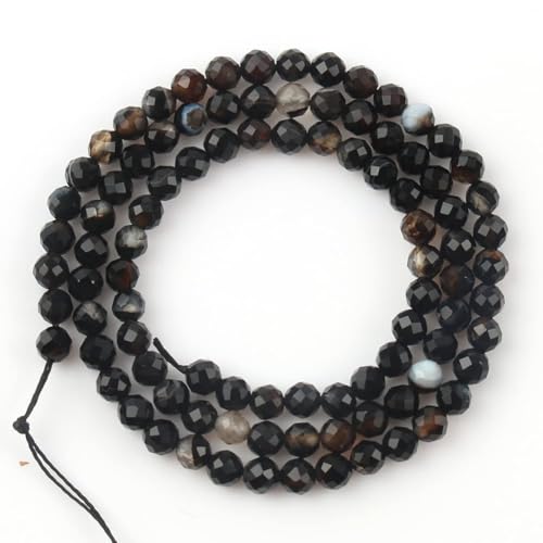 120pcs 3mm Natural Black Striped Agate Gemstone Beads Faceted Round Loose Stone Beads for Jewelry Making (1 Strand) - color: Black Striped Agate, size: 2.8-3.3mm