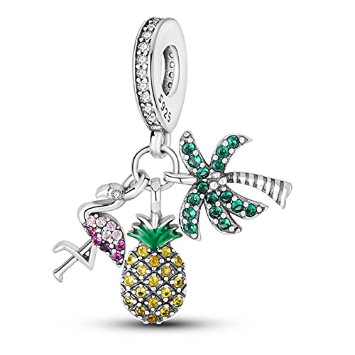 MULA 925 Sterling Silver Charms for Bracelets and Necklaces Lipstick and Bag Dangle Pendants Tower Camera Beads Jewelry Charms for Women - color: Pineapple Flamingo Coconut