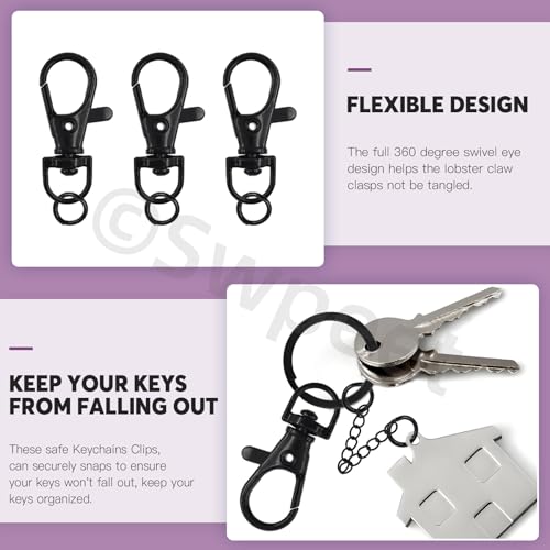Swpeet 125Pcs Black Keychain Making Set, 25Pcs Swivel Lanyard Snap Hook, 25P Keychain Ring, 25P Extender Chains, 50P Open Jump Rings, Swivel Lobster Clasps, Keychains Clips - color: Black