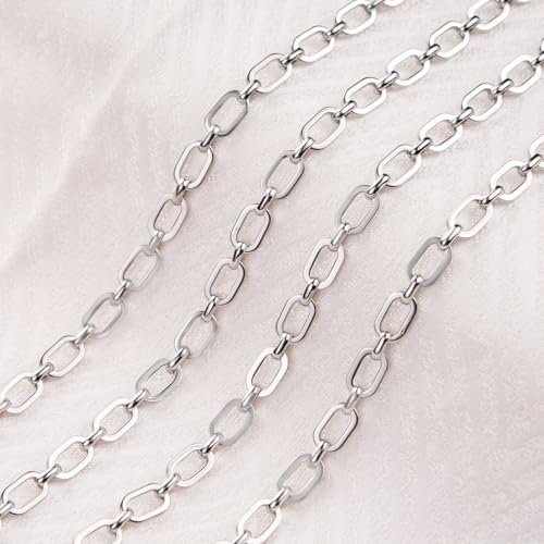 Jabogrii 9.8 Feet Silver Paperclip Chain for Jewelry Making Stainless Steel Oval Link Chain Spool Handmade Jewelry Findings - color: Paperclip Silver