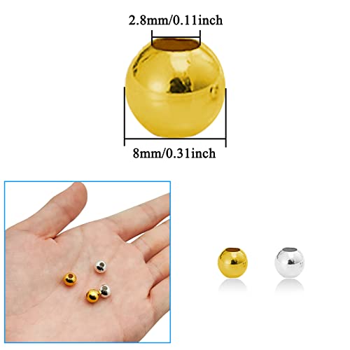 200 Pcs 8mm Round Metal Beads & Spacers - Smooth Loose Ball Beads for Stackable Bracelet & Necklace Jewelry DIY Crafts (Gold, Silver) - color: 8mm, Gold Silver