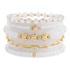RISHEGAE Heishi Beaded Stretch Bracelets for Women Stackable Polymer Clay Beads Bracelets Friendship Boho Summer Beach Bracelet Jewelry Set - color: B-White Link