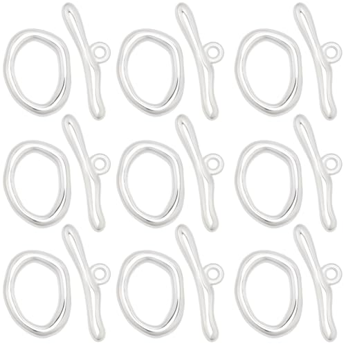 SUNNYCLUE 1 Box 30 Sets Oval Toggle Clasp Toggle Bracelet Clasps Silver Metal T Bar Wave Rings Connector Linking End Closures Findings for Beginner Crafts Bracelets Necklaces Shoe Accessories Women - style: Style 1