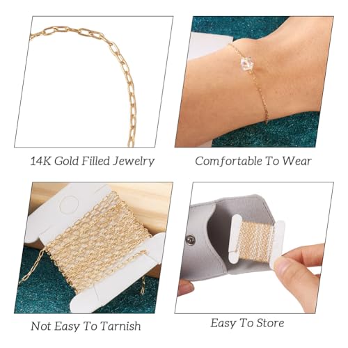 Elecrelive 3.28 Ft 14K Gold Filled Paperclip Chains Brass Permanent Jewelry Chains 2.5mm Oval Link Cable Chains with 1 Square Velvet Bag for Women's Trendy Layering Necklace Bracelet Making - color: Golden
