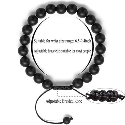 Hamoery Men Women 8mm Tiger Eye Stone Beads Bracelet Elastic Natural Stone Yoga Bracelet Bangle - color: Black Matte Agate-21018