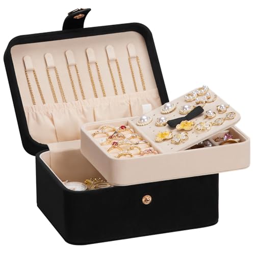 Homde Jewelry Box Small for Women: Ring Earring Organizer Storage for Dresser - Necklace Bracelets Holder with Multi Compartments(Black) - color: Black
