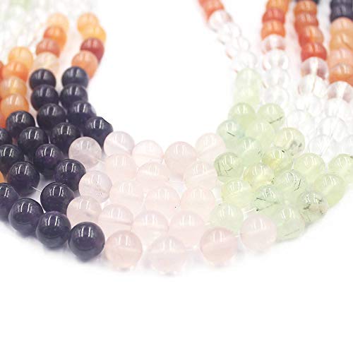 6 8 10 12mm Natural Mixed Carnelian Crystal Amethyst Rose Quartz Prehnite Round Jewelry Loose Gemstone Beads Strand 15" Natural Stone for Necklace Bracelet DIY Design - size: 10mm