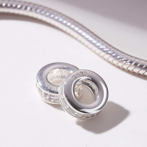 925 Sterling Silver Spacer Charm Bead with Clear CZ for Pandora Charms Bracelets - color: Clear