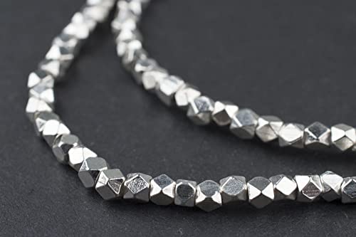 The Bead Chest Cornerless Cube Beads - Full Strand of Faceted Ethnic Metal Spacers (3mm, Shiny Silver) - color: Shiny Silver, size: 3mm