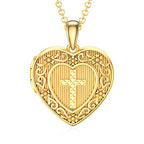 SOULMEET Personalized Silver Locket Necklace That Holds Pictures Photo Keep Someone Near to You, Memorial Custom Lockets Necklaces Letters Engraving for His Her - color: Q- Gold plated cross-Yellow, style: Locket Necklace Only