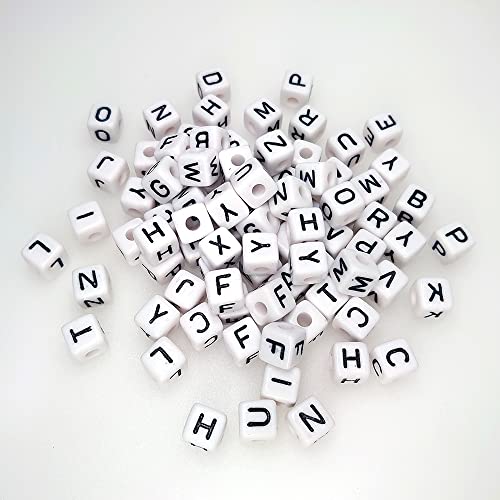 300 Pieces 10x10mm Big Large Cube Acrylic Alphabet Letter Beads A-Z Mixed Plastic Shape Loose Beads for Jewelry Making Bracelets Necklaces Key Chains (White) - color: White