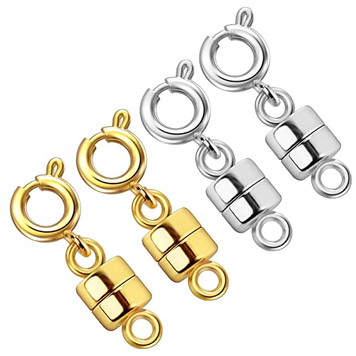 OHINGLT Strong Magnetic Necklace Clasps and Closures,Gold and Silver Plated Jewelry Clasps Converters for Bracelet Necklaces Chain - color: 4Pcs | Gold & Silver