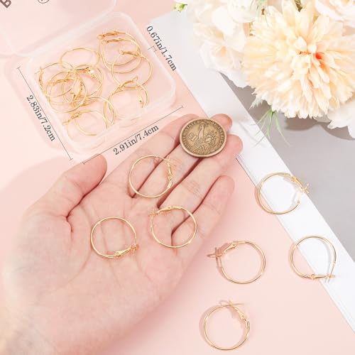 Beebeecraft 1 Box 24Pcs Hoop Earrings Findings Real 18K Gold Plated Round Open Beading Hoop Components for Jewellery Making DIY Crafts Art Accessories Creation Festival Gift Wedding Party Favor - color: Gold