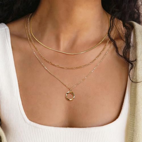 LANE WOODS Gold Plated Necklaces for Women - Multilayer Coin Medallion Pendant Necklace Adjustable Layering Choker Necklaces Chain Set Jewelry - style: Elegant, Modern