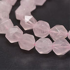 Fashewelry 8mm Natural Rose Quartz Faceted Polygon Crystal Energy Stone Healing Chakra Star Cut Round Spacer Beads for Jewelry Craft Making, 7.5" (About 23pcs)