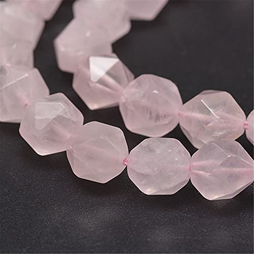 Fashewelry 8mm Natural Rose Quartz Faceted Polygon Crystal Energy Stone Healing Chakra Star Cut Round Spacer Beads for Jewelry Craft Making, 7.5" (About 23pcs)
