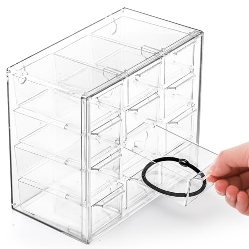 YOUEON 2 Pack Mini Desk Organizer with 12 Removable Drawers, Clear Plastic Desktop Drawer Organizer, Desk Craft Storage Box for DIY Crafts, Art Supply, Office, Cosmetic, Jewelry