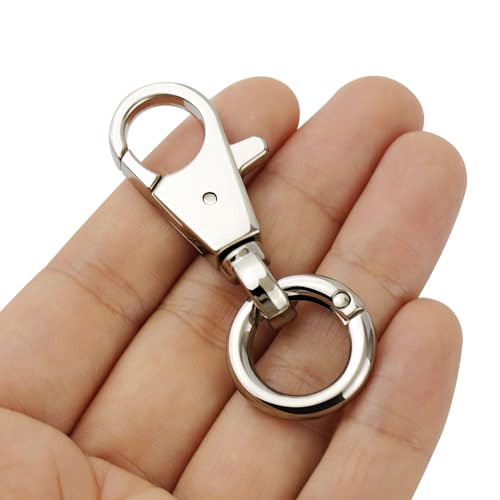 2pcs Double Opening Snap Hooks Heavy Duty Metal Push Gate Swivel Lobster Clasp Keychain Clip Purse Making Accessories (Silver) - color: Silver