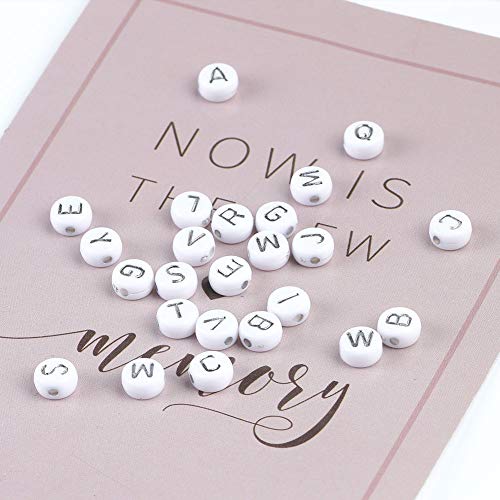 Song Xi 1200pcs Silver & White Round Acrylic Letter Beads - 4x7mm, Perfect for Jewelry Making, Crafts, Christmas DIY Gifts - color: 1200pcs white silver letter