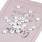 Song Xi 1200pcs Silver & White Round Acrylic Letter Beads - 4x7mm, Perfect for Jewelry Making, Crafts, Christmas DIY Gifts - color: 1200pcs white silver letter