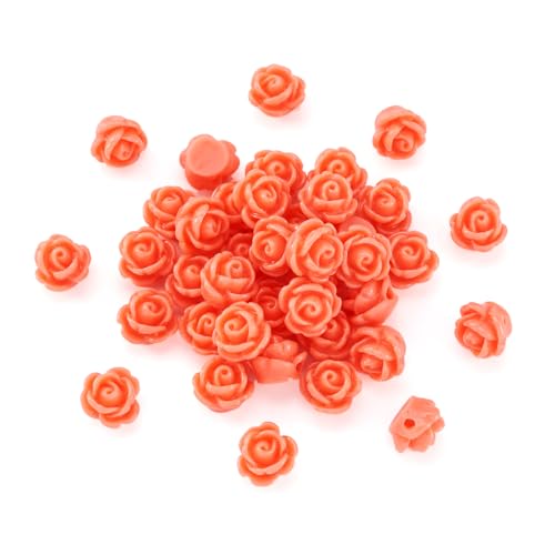 Beadthoven 50pcs Opaque Resin Rose Flower Beads Salmon Floral Flat Base Cabochons Embellishment for DIY Scrapbooking Jewelry Making 9x7mm Hole: 1mm - color: Salmon#9x7mm-50pcs