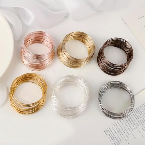 Durable Stainless Steel Jewelry Craft Wire - 500 Loops, 6 Colors Memory Beading Wire for DIY Necklace, Bracelet, Earring, Ring Making & Art Creations, 3 Yards per Roll