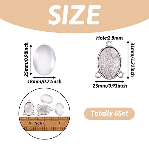 FASHEWELRY 6 Sets Tibetan Style Alloy Oval Bezel Pendant Trays with Glass Cabochons 3 Loops Base Connector Settings for DIY Jewelry Making - color: 25x18mm-6 Sets