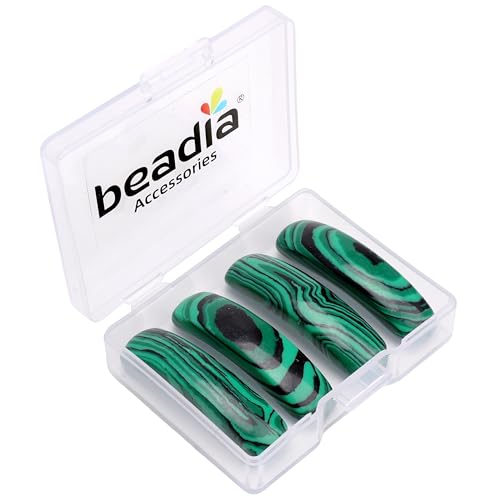 BEADIA Natural Curved Malachite Stone Beads 36x10mm 4pcs for DIY Bracelet Jewelry Making - color: Malachite