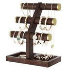 SRIWATANA 1 Bracelet Holder, Jewelry Display Stand Birthday Mother's Day Christmas Wood Solid Wood Classic Design Non-Slip Pad Metal End Cap Keeps Jewelry Secure T-Bar Organizer for Bracelets - Walnut - color: Walnut