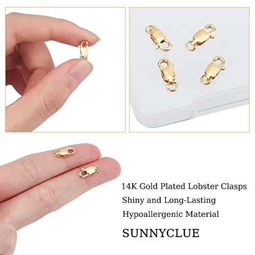 SUNNYCLUE 1 Box 4Pcs Real 1/20 14K Gold-Filled Lobster Claw Clasp with Open Jump Ring 10mm Lobster Clasps Bead Jewellery Findings for Beginners DIY Necklace Jewelry Making Crafts Supplies, Golden - size: 0.55in