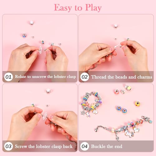 Charm Bracelet Making Kit for Girls Ages 3-12 | 165 Pcs Jewelry Making Kit Supplies for Adults | DIY Jewelry Crafts with Nice Box | Unicorn Mermaid Themed Gift for Kids Birthday Christmas Party