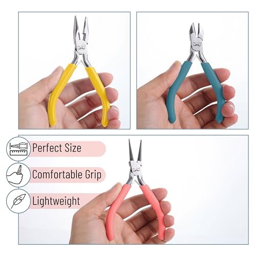Mr. Pen- Pliers for Jewelry Making, 3 Pack, Chain Nose, Round Nose Pliers Set and Wire Cutter for Beading, Wire Wrapping, Jump Rings, Jewelry Repair, Crafting, DIY - color: Multicolor 2
