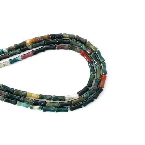 5x12mm Natural Indian Agate Stone Bamboo Shape Gem Healing Energy Loose Spacer Beads for DIY Necklace Bracelet Earring - color: Indian Agate