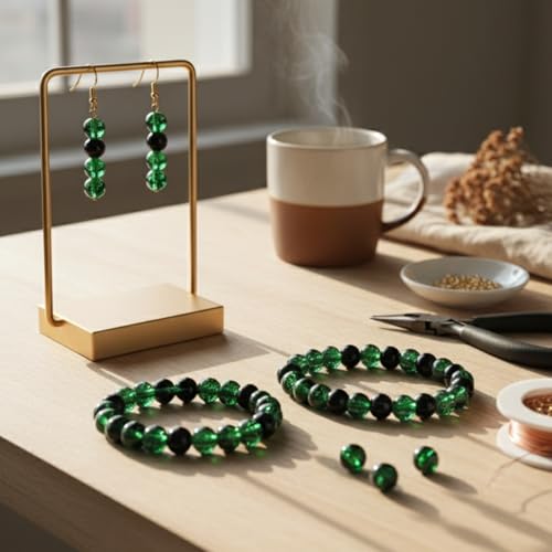 DandS ltd Crackle Lampwork Glass Beads for Jewelry Making, Dark Green, Vibrant DIY Bracelets, Necklaces, Earrings, Beading Supplies & Craft Kits for Handmade Jewelry, 80pcs 0.39 inch (10mm), #J234-10 - color: Dark Green