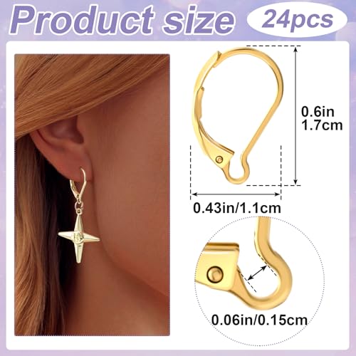 24 Pcs Leverback Earring Hooks, Stainless Steel Clasp Hoop, Hypoallergenic Dangles Earring Hooks, French Ear Wire Findings for Women, DIY Crafts, Jewelry Making (Gold) - color: Gold 24pcs