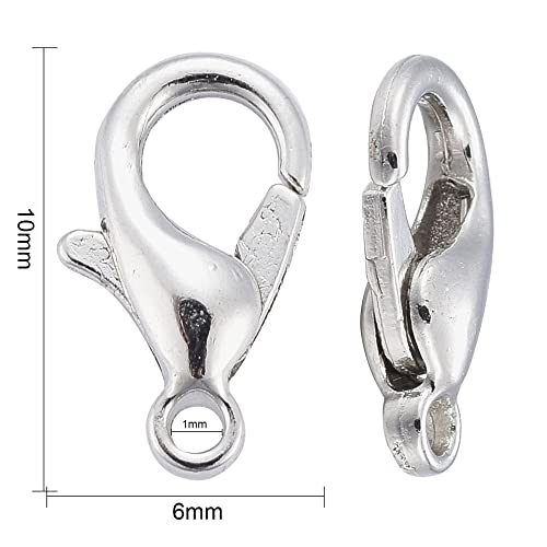 HDSupplies 100 Pieces - Lobster Clasps - Silver Tone - 10x6mm / 1mm Hole - color: Silver Tone, size: 10x6mm