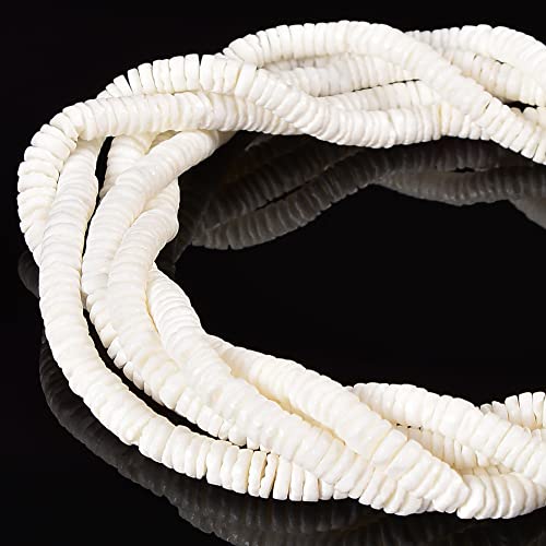 206 Pcs 2x4mm White Shell Stone Bead Drilled Flat Heishi Disc Gemstone DIY Beads for Bracelets Jewelry Making Crafts - color: White Shell #4, size: 2x4mm