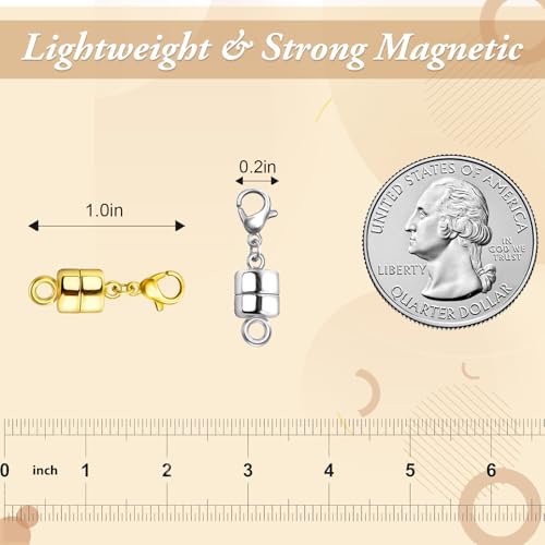 Lightweight Magnetic Necklace Clasps – 12 Pack Strong-Magnetic Lobster Clasp Extenders, Gold & Silver Jewelry Closures for Quick On/Off and Comfortable Everyday Wear - color: Gold, Silver