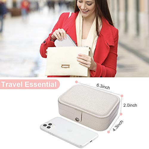 jiemei Jewelry Box, Travel Jewelry Organizer Cases with Doubel Layer for Women’s Necklace Earrings Rings and Travel Accessories(White) - color: White