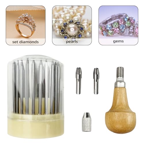 Flylin 23Pcs Beading Tools, Metal Handmade Beader Set for Diamond Stone, Professional Jewelry Setting Graver, Stone Setting Beading Tool Kit for DIY Crafting Jewelry Making