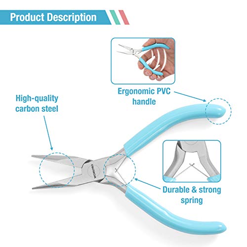 WORKPRO 5-Piece Jewelry Pliers Kit - Round Nose, Chain Nose, Wire Cutters, Pointed & Curved Tweezers, Case Included