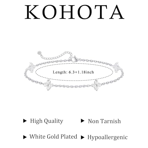KOHOTA Silver Gold Bracelets for Women Trendy 14K Gold Plated Bracelet for Women Non Tarnish Dainty Stackable Clover Flower Heart Butterfly Diamond CZ Charm Station Bracelets Stack Jewelry Gifts - color: A: Clover-Silver