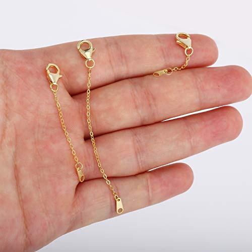 Extenders Chain Necklace 14K Gold Plated Sterling Silver Extension Chains for Jewelry Making(1 2 3 inch) - color: Gold