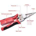 Pro 8-in-1 Wire Stripping Pliers with Voltage Tester for Live/Neutral Wires 12–250V, Needle Nose Pliers, Wire Cutter, Crimper and Wire Twister, Heavy Duty Electrical Tool for Electricians(Red)