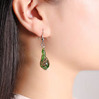 Glass Water Drop Shape Glaze Spiral Dangle Earrings Lampwork Handmade Glass Bead Geometric Earrings for Women Jewelry - color: Shiny Black