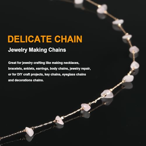 KYUNHOO 5 Meters Brass Jewelry Making Chains Light Pink Natural Gemstone Supplies Gold Plated Chain Bulk for DIY Jewelry Findings - color: Natural Stone-Light Pink