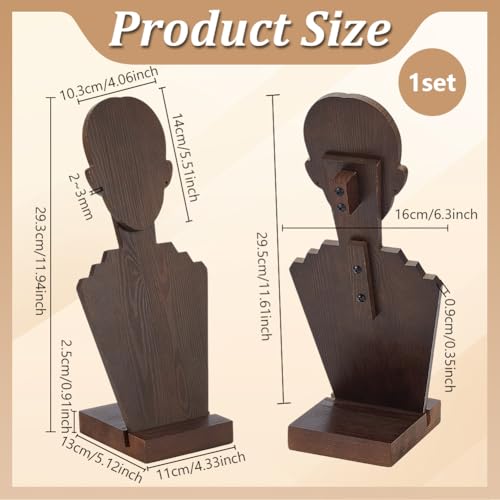 PH PandaHall Wooden Mannequin Jewelry Stand Portable Bust Shaped Necklace Display Stand Organizer Wood Earring Jewelry Display for Vendors Earrings Multiple Necklaces, 5×4.3×11.5"