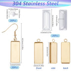 1 Box 60Pcs 20 Sets Gold Bezel Earring Blanks Earrings Wire Hooks Blanks Bezel Trays with 20Pcs 10x25mm Rectangle Glass Cabochon Settings Silicone Earring Backs for Jewelry Making DIY Dangle - style: Style 2