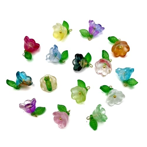 50pcs Glass Pendant Charms - Multicolor Theme Drops for Necklace Craft, Jewelry Making Supplies (Various Styles) - style: Lily Flower 2#